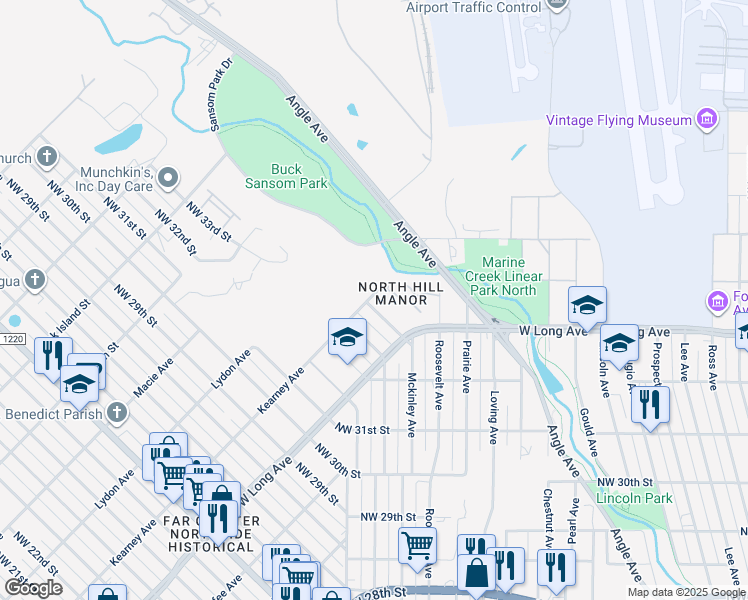 map of restaurants, bars, coffee shops, grocery stores, and more near 2722 Northwest 35th Street in Fort Worth