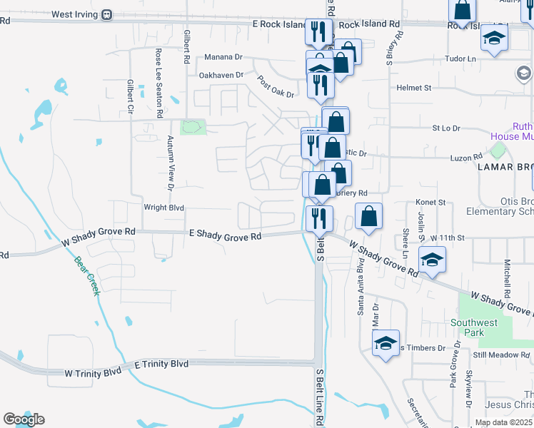 map of restaurants, bars, coffee shops, grocery stores, and more near 709 San Grande Court in Grand Prairie