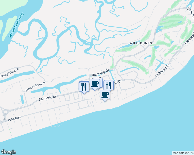map of restaurants, bars, coffee shops, grocery stores, and more near 5825 Back Bay Drive in Isle of Palms