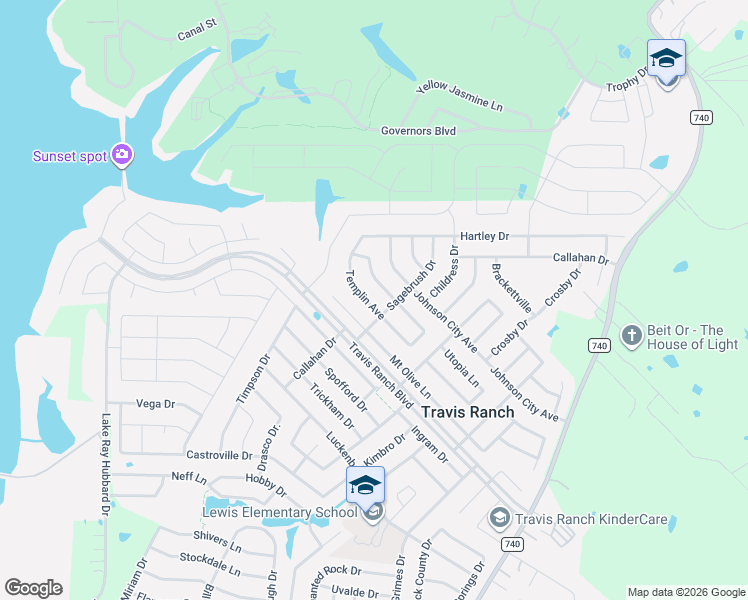 map of restaurants, bars, coffee shops, grocery stores, and more near 2290 Templin Avenue in Forney