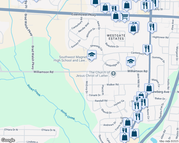 map of restaurants, bars, coffee shops, grocery stores, and more near 1751 Williamson Road in Macon
