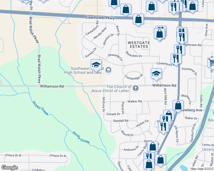map of restaurants, bars, coffee shops, grocery stores, and more near 1751 Williamson Road in Macon