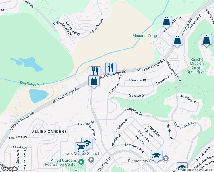 map of restaurants, bars, coffee shops, grocery stores, and more near 5428 Chaparajos Court in San Diego