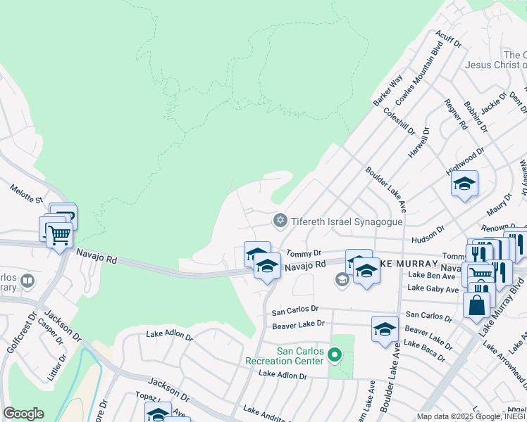 map of restaurants, bars, coffee shops, grocery stores, and more near 7717 Tommy Street in San Diego