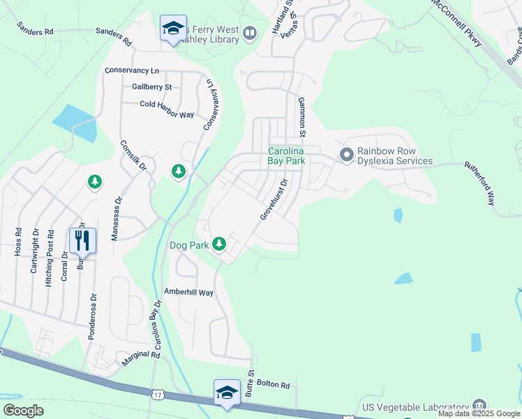 map of restaurants, bars, coffee shops, grocery stores, and more near 3035 Memorial Drive in Charleston