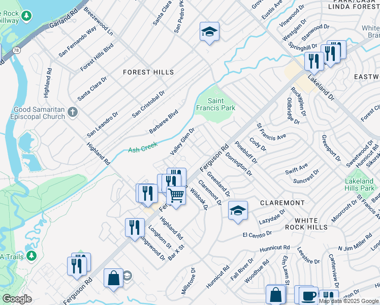 map of restaurants, bars, coffee shops, grocery stores, and more near 2224 Hollybush Drive in Dallas