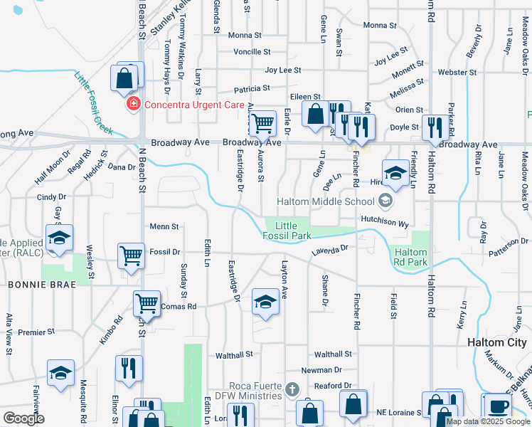 map of restaurants, bars, coffee shops, grocery stores, and more near 3209 Earle Drive in Fort Worth