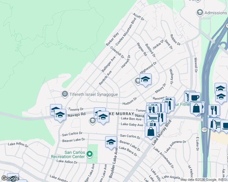 map of restaurants, bars, coffee shops, grocery stores, and more near 6721 Mineral Dr in San Diego