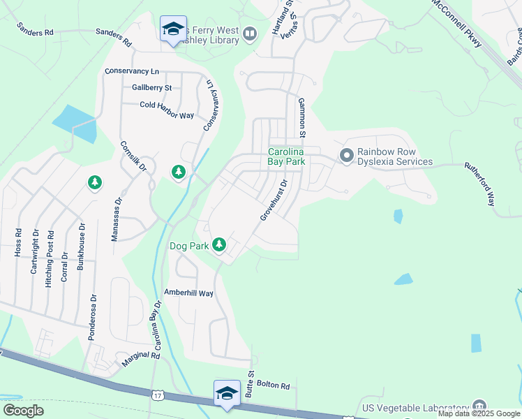 map of restaurants, bars, coffee shops, grocery stores, and more near 3035 Memorial Drive in Charleston