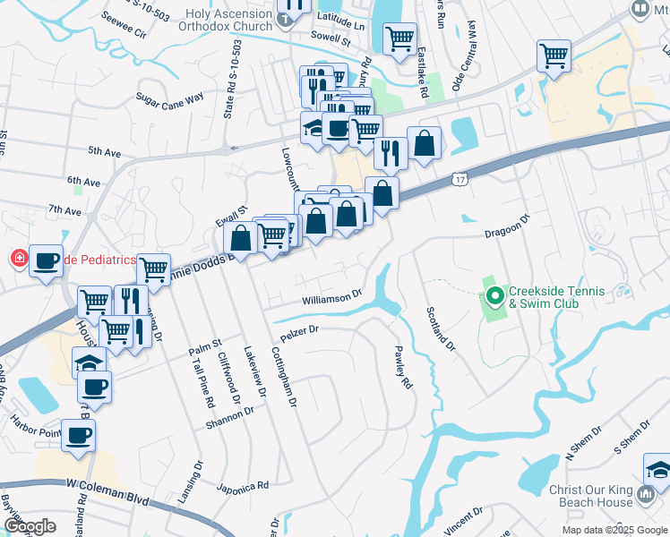 map of restaurants, bars, coffee shops, grocery stores, and more near 910 Beresford Court in Mount Pleasant