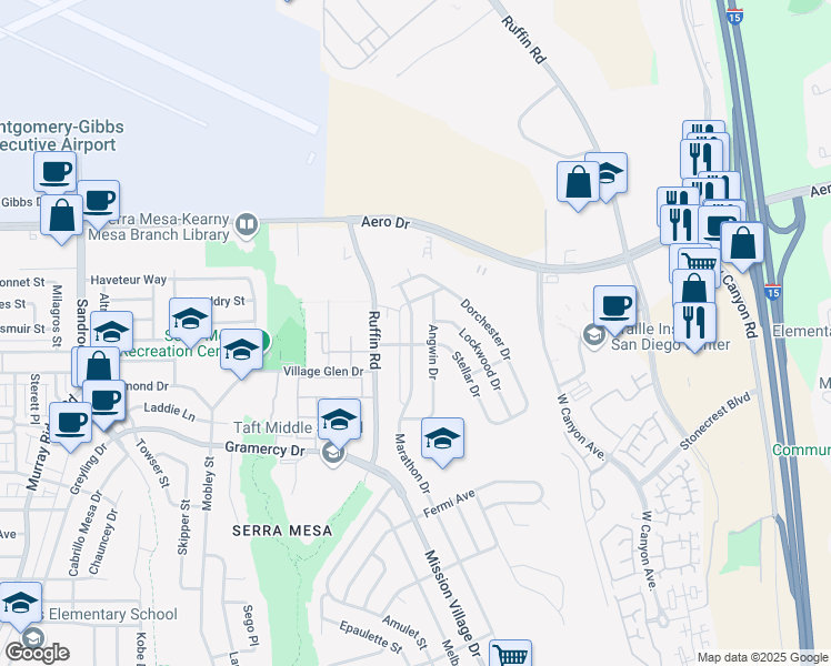 map of restaurants, bars, coffee shops, grocery stores, and more near 3526 Marathon Drive in San Diego