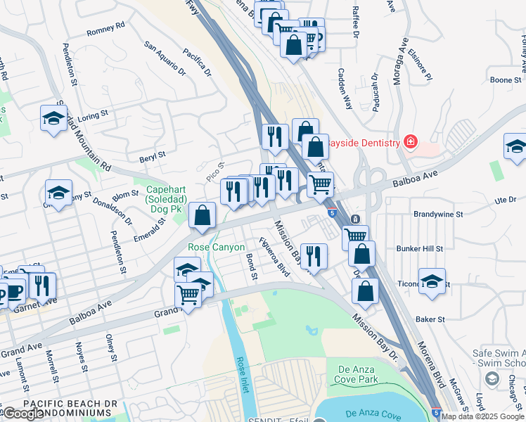map of restaurants, bars, coffee shops, grocery stores, and more near 2804 Garnet Avenue in San Diego