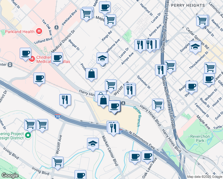 map of restaurants, bars, coffee shops, grocery stores, and more near 2214 Hondo Avenue in Dallas