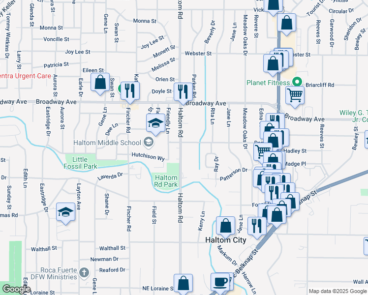 map of restaurants, bars, coffee shops, grocery stores, and more near 3149 Haltom Road in Fort Worth