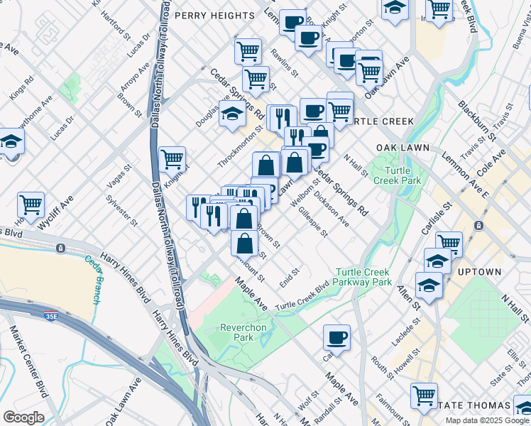 map of restaurants, bars, coffee shops, grocery stores, and more near 2720 Oak Lawn Avenue in Dallas