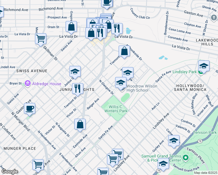 map of restaurants, bars, coffee shops, grocery stores, and more near 302 Slaughter Avenue in Dallas