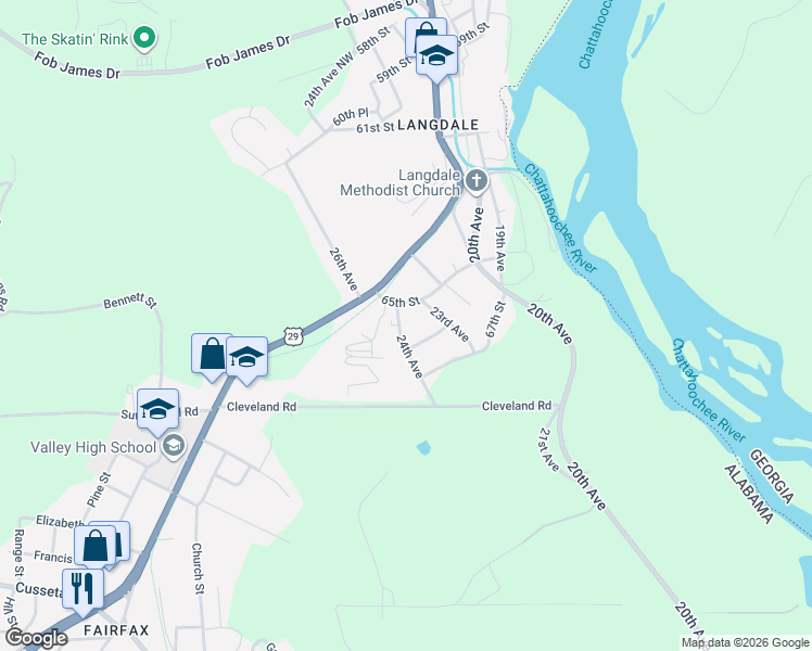 map of restaurants, bars, coffee shops, grocery stores, and more near in Valley