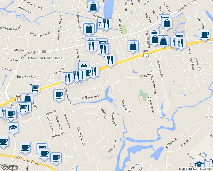 map of restaurants, bars, coffee shops, grocery stores, and more near 724 Williamson Drive in Mount Pleasant