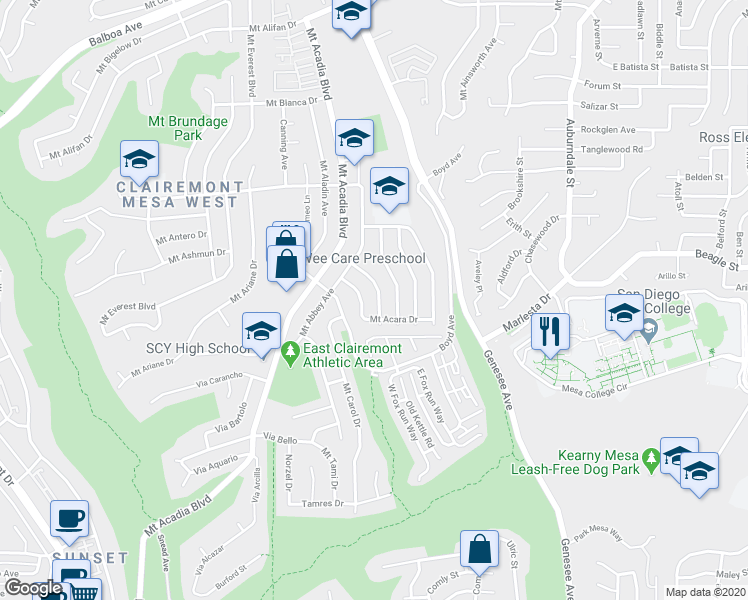 map of restaurants, bars, coffee shops, grocery stores, and more near 3528 Accomac Avenue in San Diego