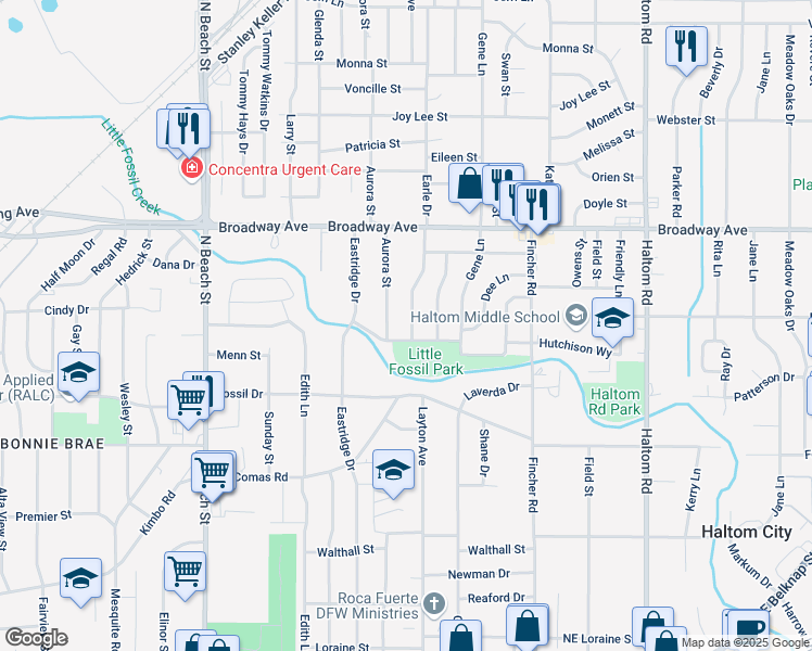 map of restaurants, bars, coffee shops, grocery stores, and more near 3209 Earle Drive in Fort Worth