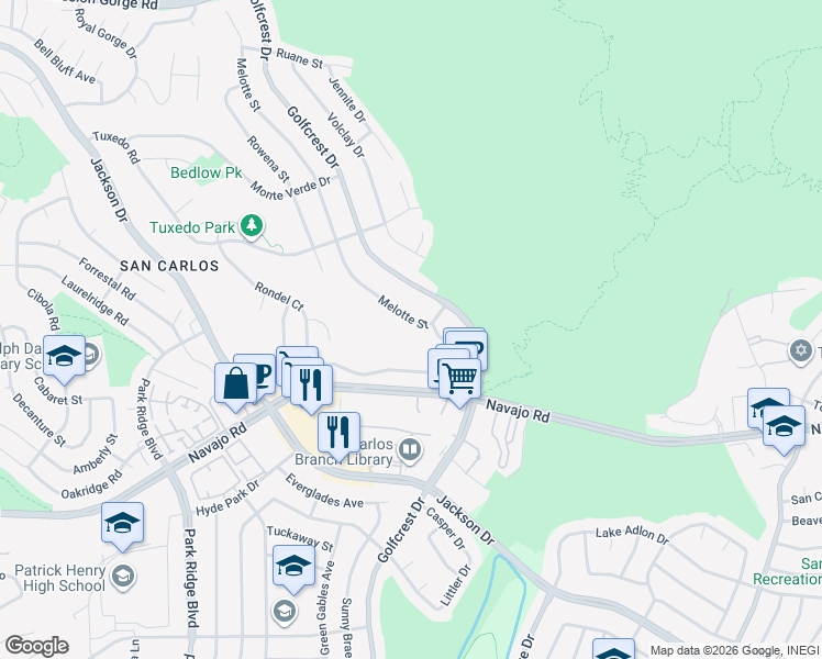 map of restaurants, bars, coffee shops, grocery stores, and more near 7224 Melotte Street in San Diego