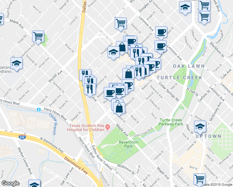 map of restaurants, bars, coffee shops, grocery stores, and more near 2630 Shelby Avenue in Dallas