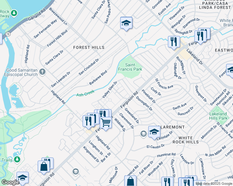 map of restaurants, bars, coffee shops, grocery stores, and more near 2224 Hollybush Drive in Dallas