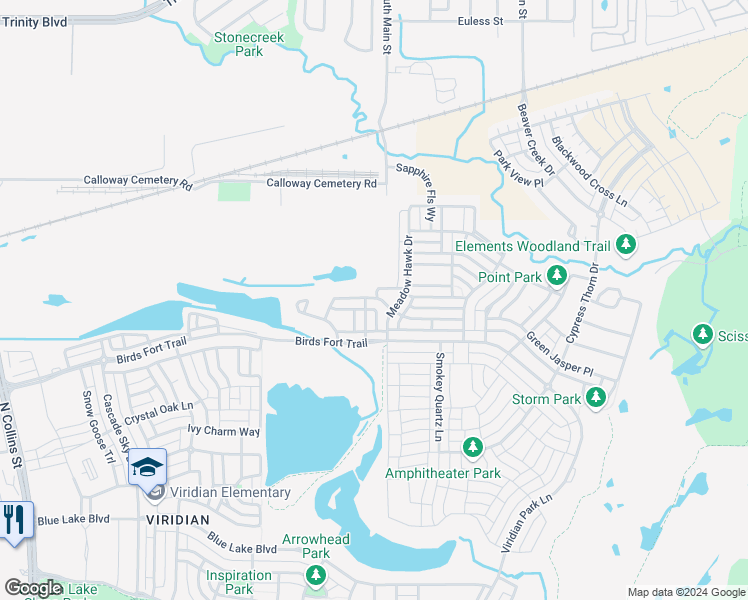 map of restaurants, bars, coffee shops, grocery stores, and more near 1302 White Squall Trail in Euless
