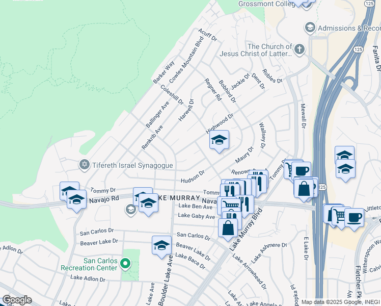 map of restaurants, bars, coffee shops, grocery stores, and more near 8460 Scarf Pl in San Diego