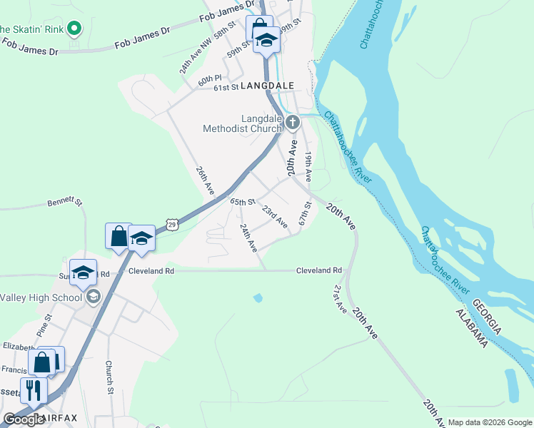 map of restaurants, bars, coffee shops, grocery stores, and more near 6505 23rd Avenue in Valley