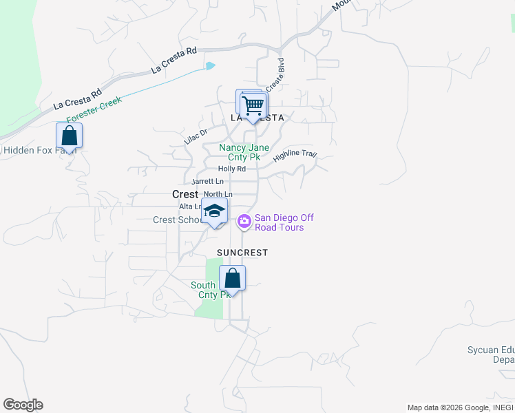 map of restaurants, bars, coffee shops, grocery stores, and more near 1828 Suncrest Boulevard in El Cajon