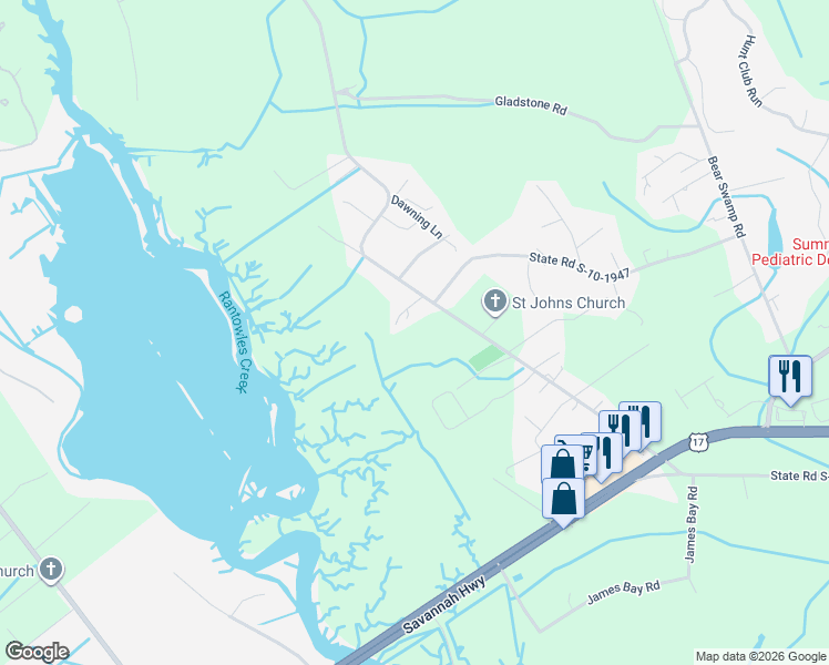 map of restaurants, bars, coffee shops, grocery stores, and more near 769 Hughes Road in Johns Island