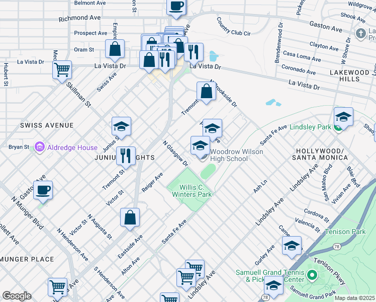 map of restaurants, bars, coffee shops, grocery stores, and more near 302 Slaughter Avenue in Dallas