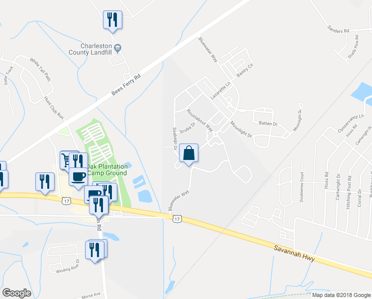 map of restaurants, bars, coffee shops, grocery stores, and more near 1417 Bimini Drive in Charleston