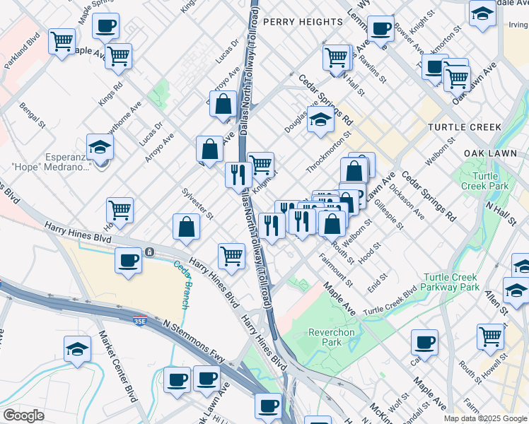 map of restaurants, bars, coffee shops, grocery stores, and more near 4020 Maple Avenue in Dallas
