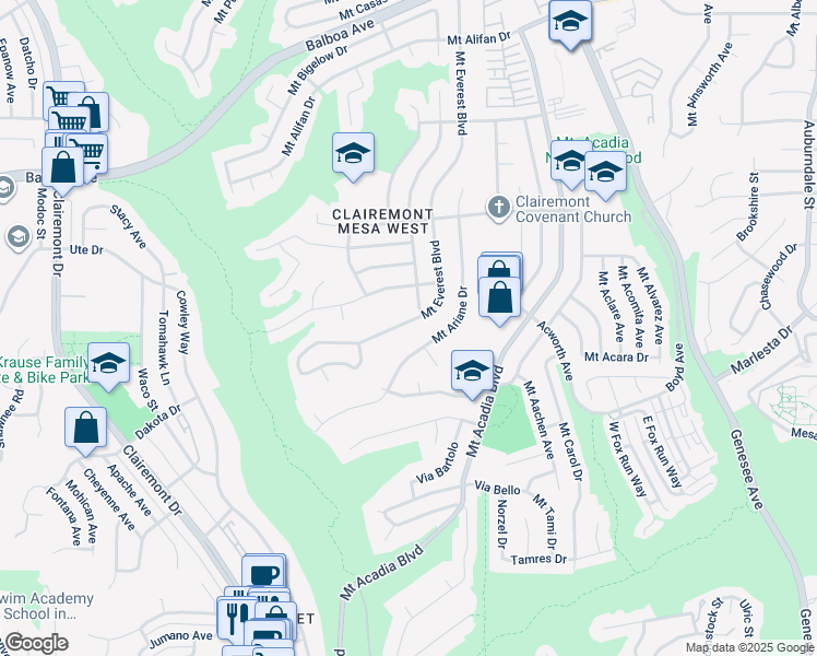 map of restaurants, bars, coffee shops, grocery stores, and more near 3567 Mount Everest Boulevard in San Diego