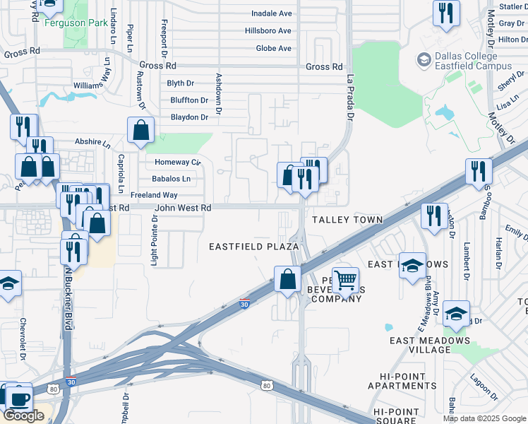 map of restaurants, bars, coffee shops, grocery stores, and more near 2 John West Road in Mesquite