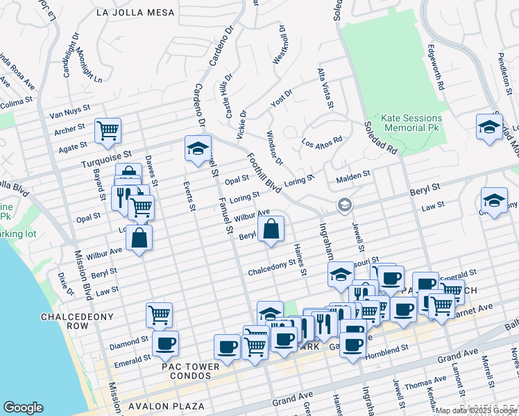 map of restaurants, bars, coffee shops, grocery stores, and more near 1402 Wilbur Avenue in San Diego