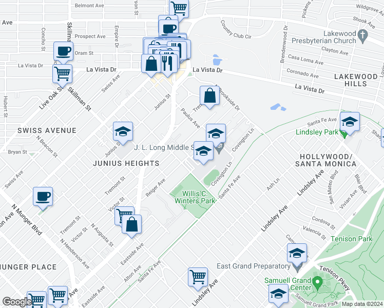 map of restaurants, bars, coffee shops, grocery stores, and more near 302 Slaughter Avenue in Dallas