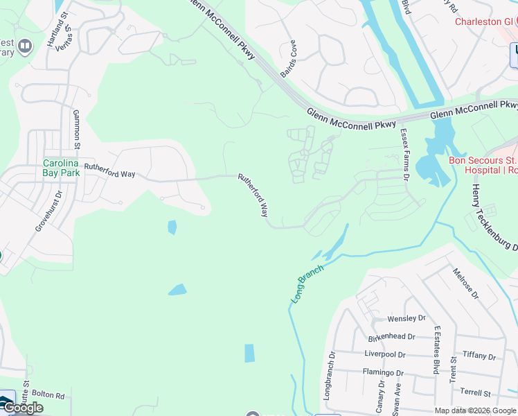map of restaurants, bars, coffee shops, grocery stores, and more near 2695 Rutherford Way in Charleston