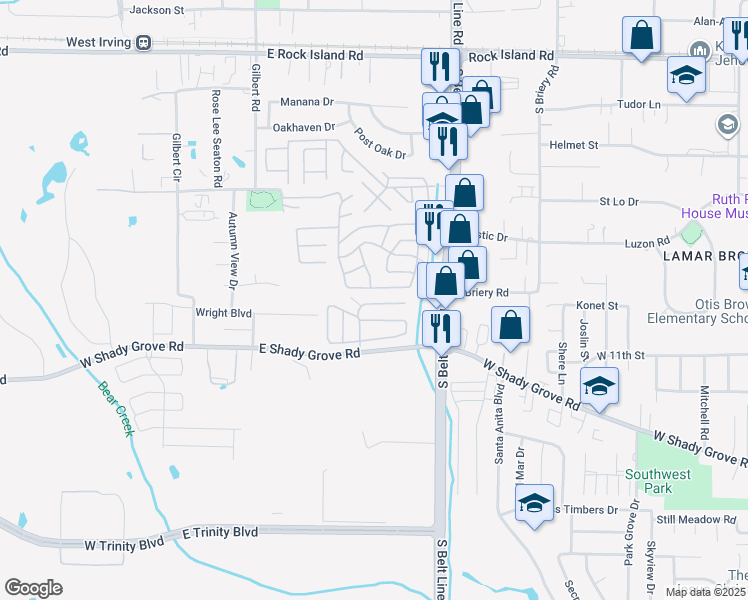 map of restaurants, bars, coffee shops, grocery stores, and more near 709 San Grande Court in Grand Prairie
