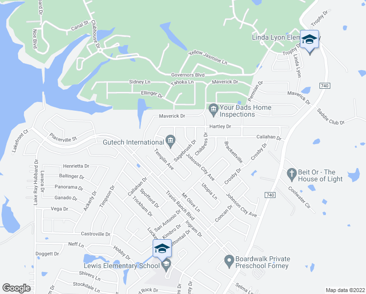 map of restaurants, bars, coffee shops, grocery stores, and more near 2102 Johnson City Avenue in Forney