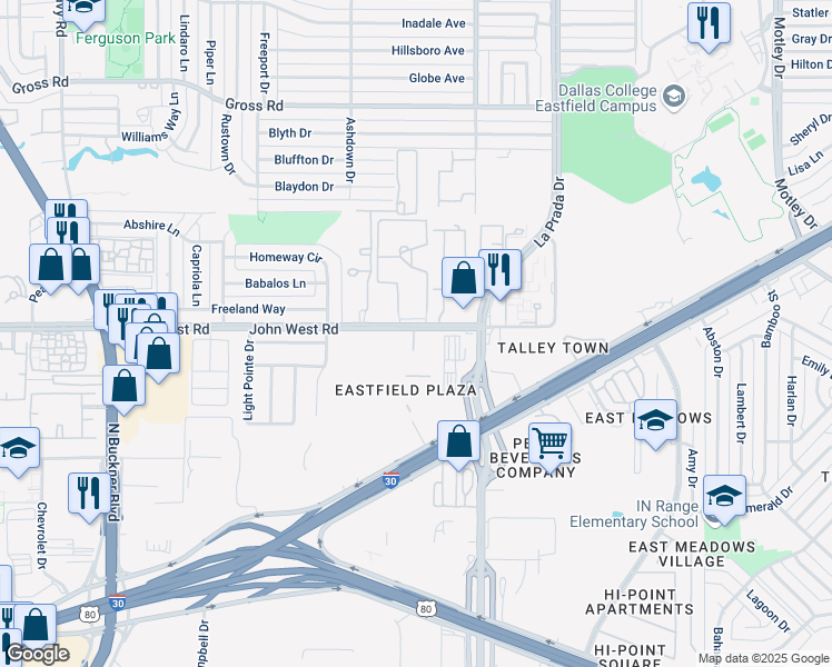 map of restaurants, bars, coffee shops, grocery stores, and more near 2 John West Road in Mesquite