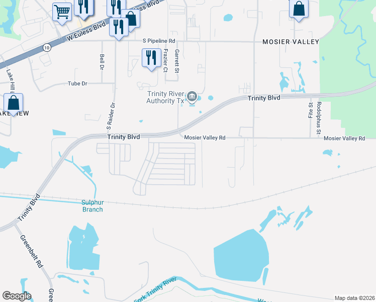 map of restaurants, bars, coffee shops, grocery stores, and more near 11219 Scarlet Oak Lane in Euless