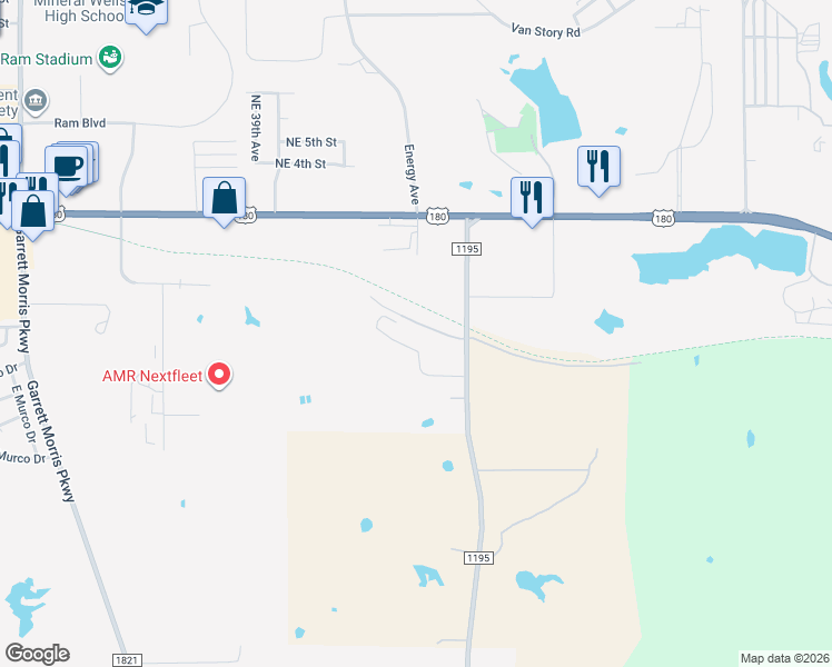 map of restaurants, bars, coffee shops, grocery stores, and more near 1922 Hayes Road in Mineral Wells