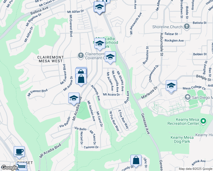 map of restaurants, bars, coffee shops, grocery stores, and more near 3528 Accomac Avenue in San Diego