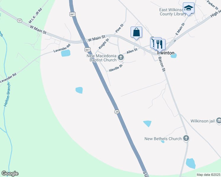 map of restaurants, bars, coffee shops, grocery stores, and more near US-441 South in Irwinton