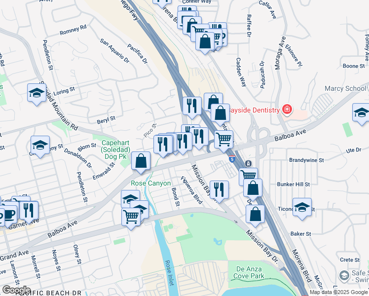 map of restaurants, bars, coffee shops, grocery stores, and more near 2804 Garnet Avenue in San Diego