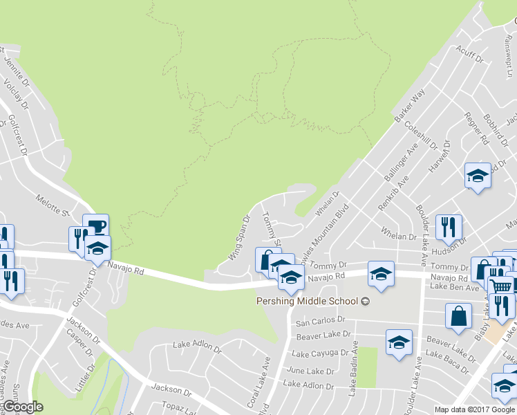 map of restaurants, bars, coffee shops, grocery stores, and more near 7937 Wing Span Drive in San Diego