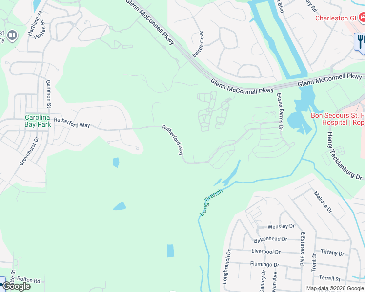 map of restaurants, bars, coffee shops, grocery stores, and more near 2690 Rutherford Way in Charleston